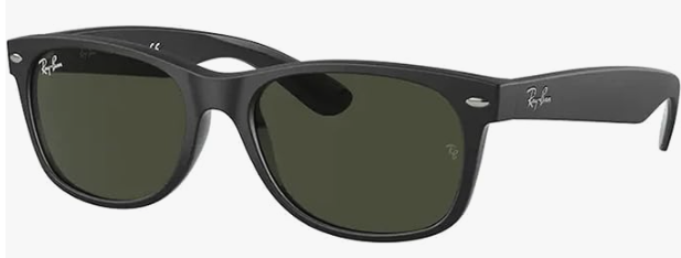 Ray-Ban RB2132 New Wayfarer Gafas de sol cuadradas espejadas, Color Rubber Black on Black / G-15 Green