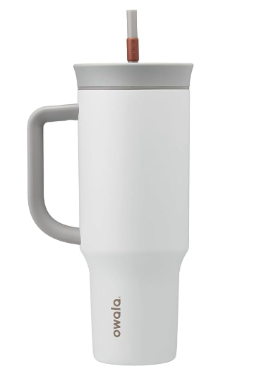 Owala Vaso de viaje aislado de acero inoxidable de triple capa con tapa resistente a derrames y popote