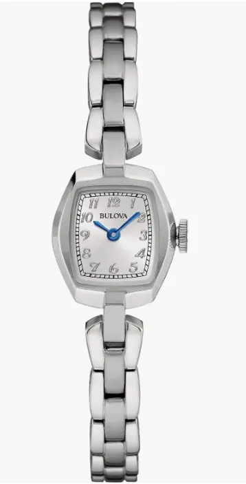 Bulova Mini reloj de cuarzo de 2 manecillas para mujer, acero inoxidable, marcadores árabes