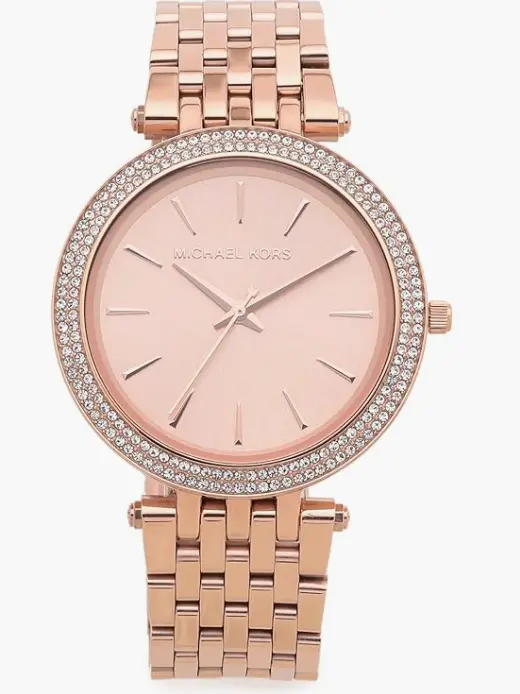 Michael Kors Darci - Reloj de pulsera de cuarzo de tres agujas con bisel de cristal para mujer, Darci., 39mm, Tono oro rosa.