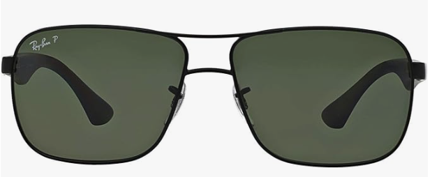 Ray-Ban Gafas de sol cuadradas de metal Rb3516 para hombre, Color: Negro mate/verde polarizado.