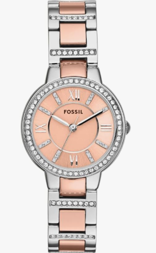 Fossil Virginia - Reloj para mujer con detalles de cristal y correa de acero inoxidable autoajustable