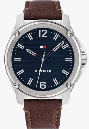 Tommy Hilfiger Reloj de acero inoxidable y correa de cuero para hombre Color: marrón, Marrón, Correa
