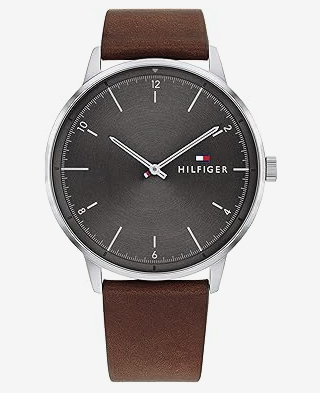 Tommy Hilfiger - Reloj de cuarzo de acero inoxidable para hombres con pulsera de piel, color marrón