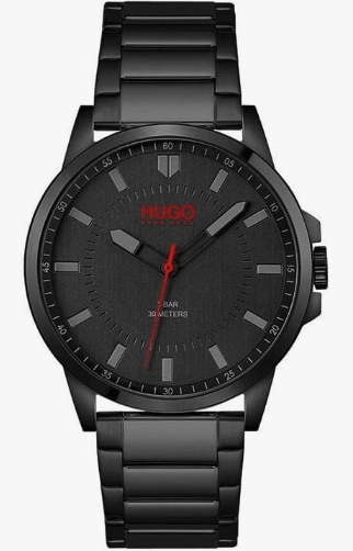 HUGO #First - Reloj casual de cuarzo para hombre, acero inoxidable y eslabones, color negro