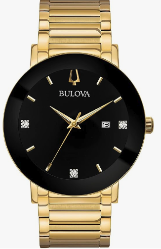 Bulova Reloj de cuarzo de 3 manecillas para hombre con esfera de diamantes y cristal de borde a borde