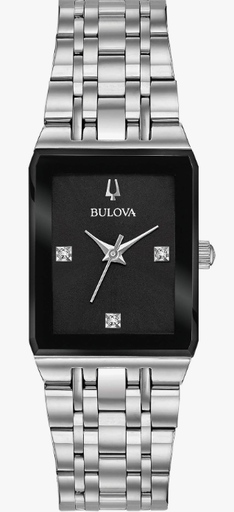 Bulova Reloj de pulsera de acero inoxidable de cuarzo Quadra moderno para mujer, Esfera plateada/negra, Quadra moderna