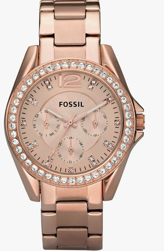 Fossil Reloj multifunción de cuarzo Riley para mujer, color oro rosa brillante (Modelo: ES2811), Oro Rosa, Classic