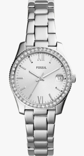 Fossil Scarlette - Reloj de cuarzo de acero inoxidable para mujer, talla única , Plateado