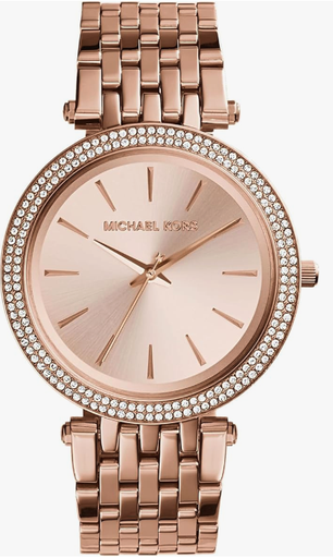 Michael Kors Darci - Reloj de pulsera de cuarzo de tres agujas con bisel de cristal para mujer, Darci., 39mm, Tono oro rosa