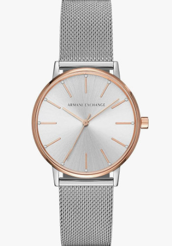 A|X ARMANI EXCHANGE Reloj de malla de acero inoxidable dorado para mujer, Malla de oro/oro, Pulsera