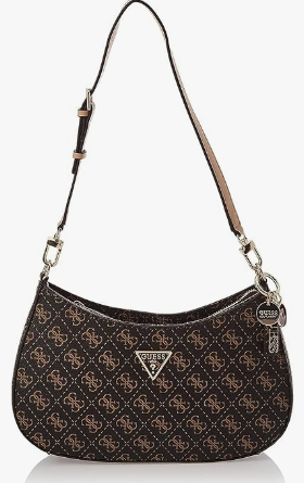GUESS Noelle Bolso de hombro con cremallera superior, logotipo marrón, marrón (Brown Logo)
