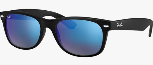 Ray-Ban RB2132 New Wayfarer Gafas de sol cuadradas espejadas,Color: Caucho Negro/Gris Espejo Azul