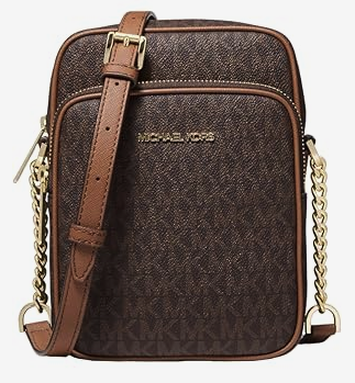 Michael Kors Jet Set Travel Signature - Bolso cruzado de PVC con logotipo mediano, Marrón