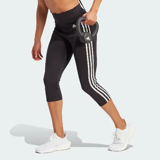 ADIDAS - Leggings deportivos 3/4 de tiro alto con 3 rayas, diseñados para mujeres