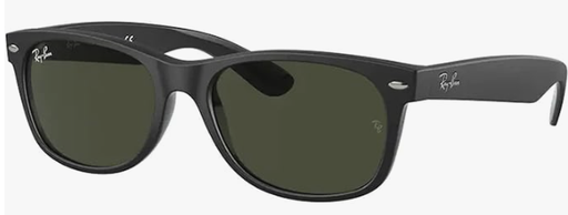 Ray-Ban RB2132 New Wayfarer Gafas de sol cuadradas espejadas, Color Rubber Black on Black / G-15 Green
