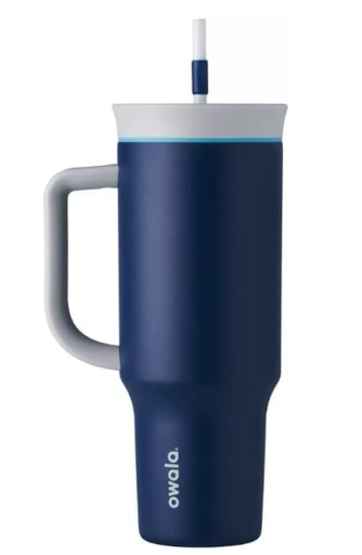 Owala Vaso de viaje aislado de acero inoxidable de triple capa con tapa resistente a derrames y popote