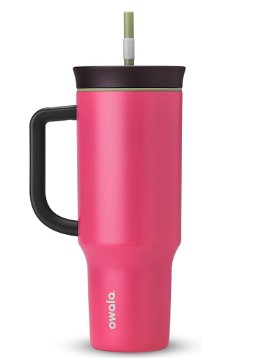 Owala Vaso de viaje aislado de acero inoxidable de triple capa con tapa resistente a derrames y popote