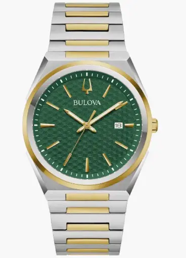 Bulova Reloj clásico de cuarzo de dos tonos de acero inoxidable para hombre, esfera estampada.