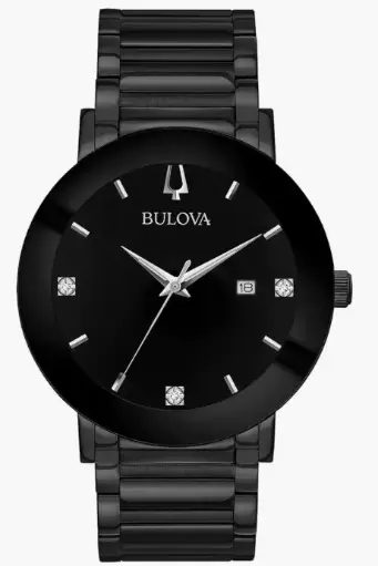 Bulova Reloj de cuarzo de 3 manecillas para hombre con esfera de diamantes y cristal de borde a borde.